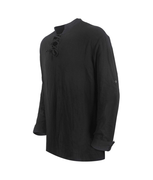 Adult Black Medieval Cotton and Linen Long Sleeve Shirt