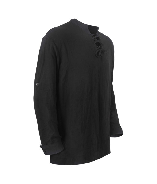 Adult Black Medieval Cotton and Linen Long Sleeve Shirt