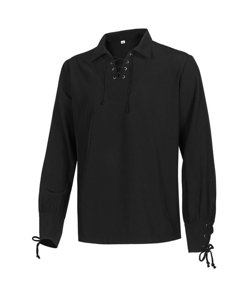 Adult Black Medieval Renaissance Tie Shirt Halloween Stage Costume