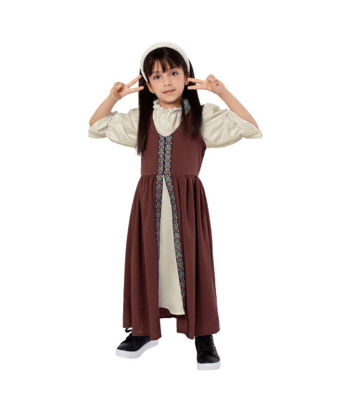 Kids Children Medieval Palace Brown Dress Halloween Costume