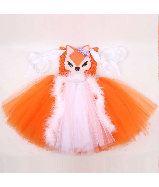 Kids Children Orange Tutu Skirt Fox Halloween Cosplay Costume