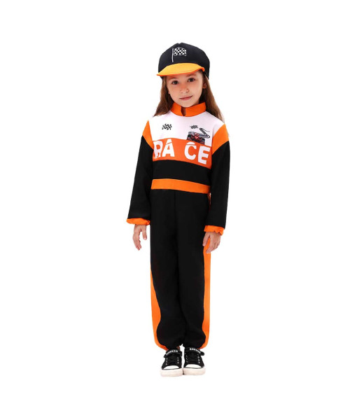 Kids Children Professional Racer F4 Orange Outfit Halloween Cosplay Costume