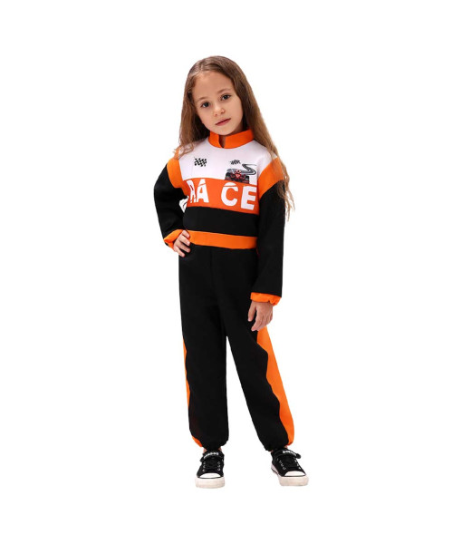 Kids Children Professional Racer F4 Orange Outfit Halloween Cosplay Costume
