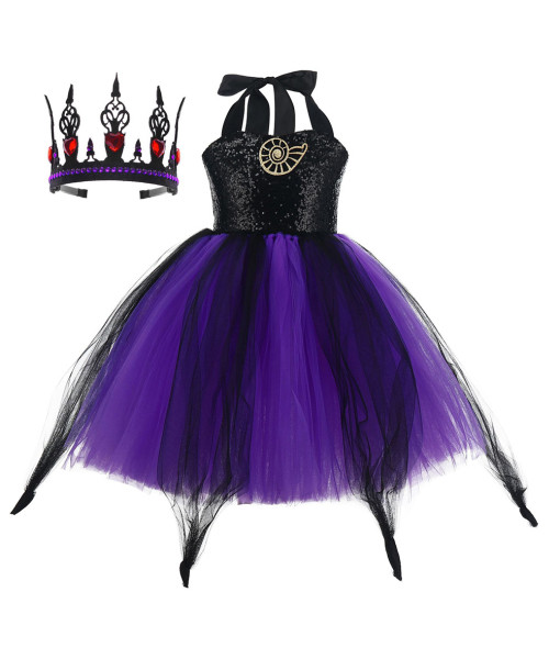 Kids Children Purple Tutu Skirt Evil Witch Halloween Cosplay Costume