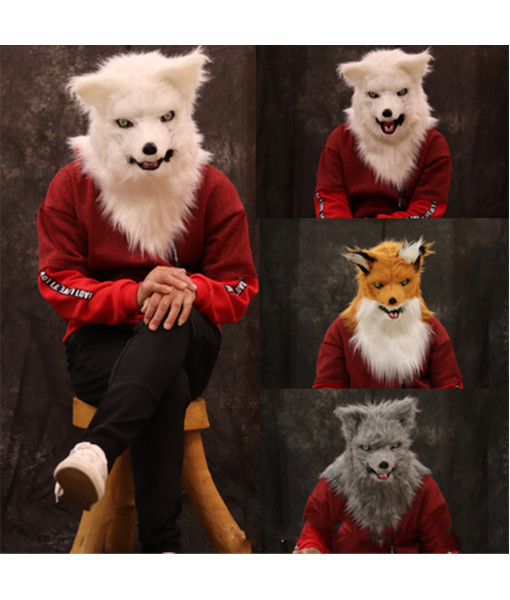 Adult Furry Fox Fullhead Plush Mask Realistic Movable Mouth Halloween Party Costume Accessories