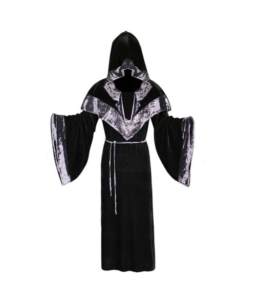 Adult Sorcerer Gold Welvet Hooded Robe Fantasy Cosplay Halloween Costume