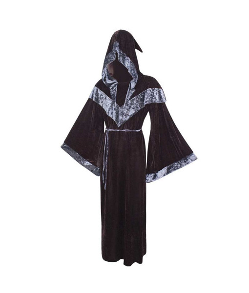 Adult Sorcerer Gold Welvet Hooded Robe Fantasy Cosplay Halloween Costume