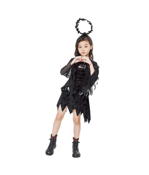 Kids Children Black Angel Outfit Halloween Cosplay Costume