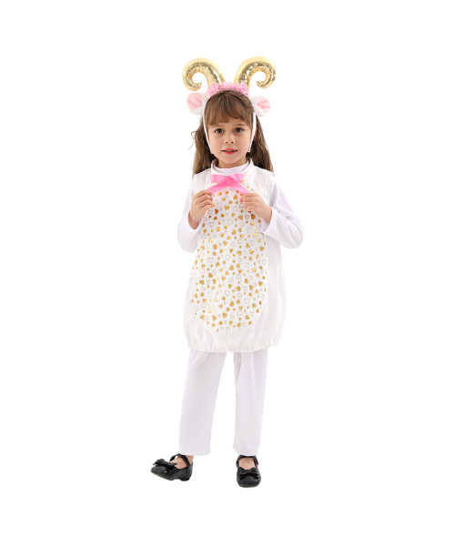 Kids Children White Overalls Animal Sheep Outfit Halloween Performance Stage Costume