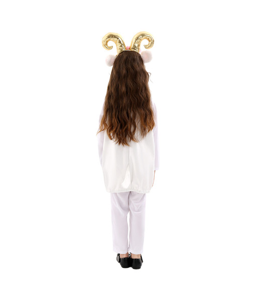 Kids Children White Overalls Animal Sheep Outfit Halloween Performance Stage Costume