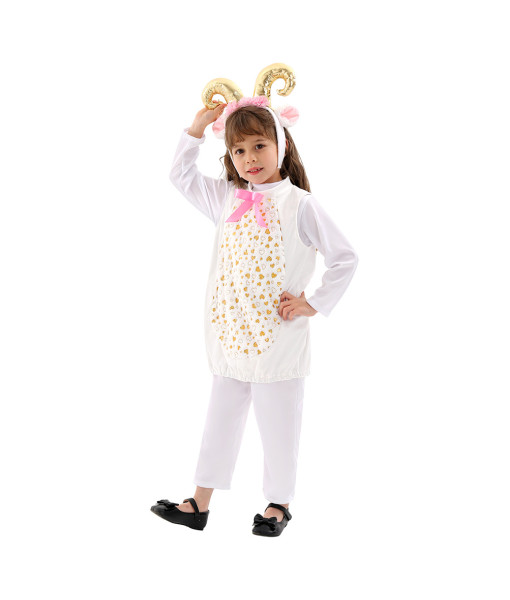 Kids Children White Overalls Animal Sheep Outfit Halloween Performance Stage Costume