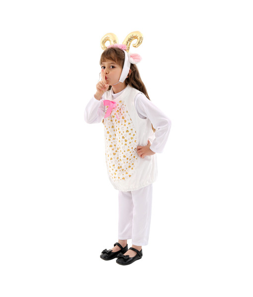 Kids Children White Overalls Animal Sheep Outfit Halloween Performance Stage Costume