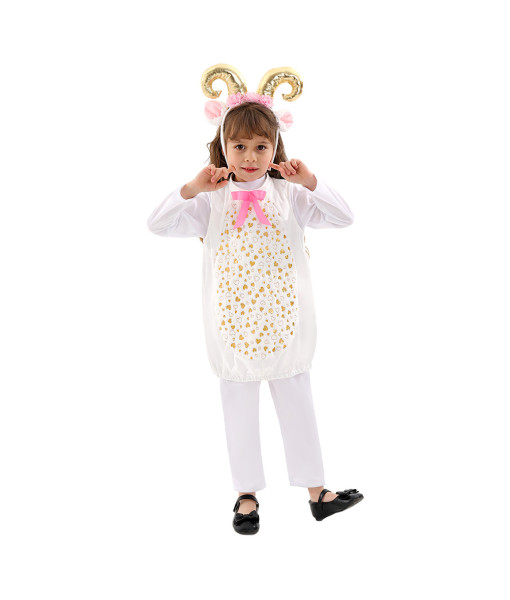 Kids Children White Overalls Animal Sheep Outfit Halloween Performance Stage Costume