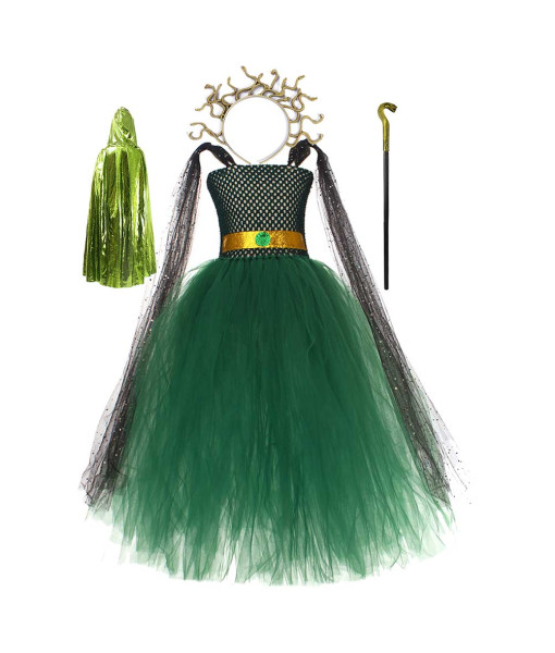 Kids Children Girl Dark Green Tutu Skirt Medusa Halloween Performance Stage Cosplay Costume