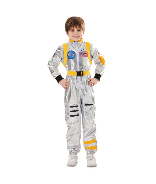 Kids Children Wihte Color Strip Astronaut Jumpsuit Halloween Performance Stage Cosplay Costume