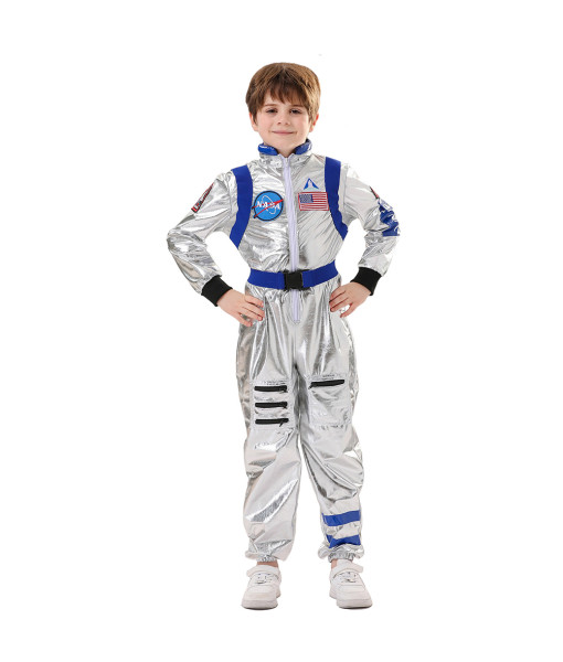 Astronaut Wihte Color Strip Jumpsuit Sci-Fi Kids Halloween Costume