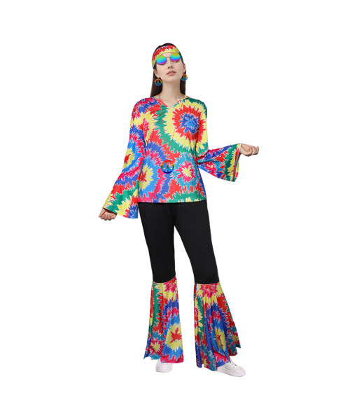 1970s Hippie Retro Jumpsuit 7Pcs Set Women Halloween Costume