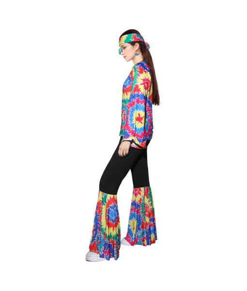 1970s Hippie Retro Jumpsuit 7Pcs Set Women Halloween Costume