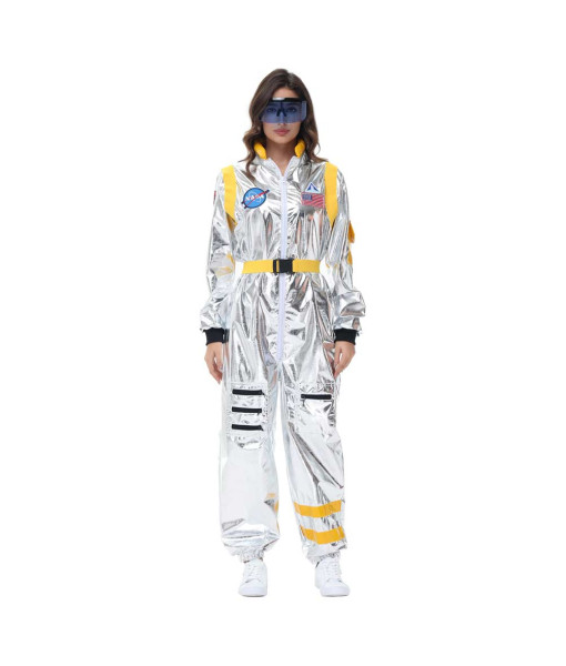 Women Wihte Color Strip  Astronaut Jumpsuit Halloween Performance Stage Cosplay Costume