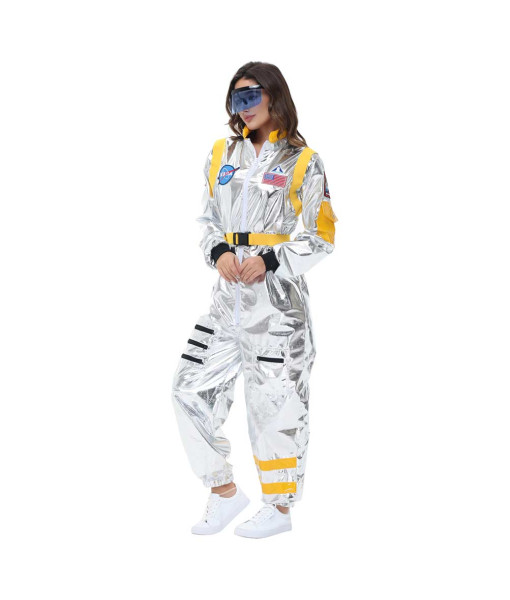 Women Wihte Color Strip  Astronaut Jumpsuit Halloween Performance Stage Cosplay Costume