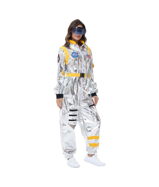 Women Wihte Color Strip  Astronaut Jumpsuit Halloween Performance Stage Cosplay Costume