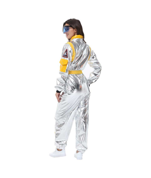 Women Wihte Color Strip  Astronaut Jumpsuit Halloween Performance Stage Cosplay Costume