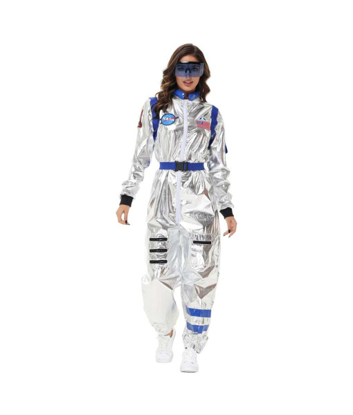 Women Wihte Color Strip  Astronaut Jumpsuit Halloween Performance Stage Cosplay Costume