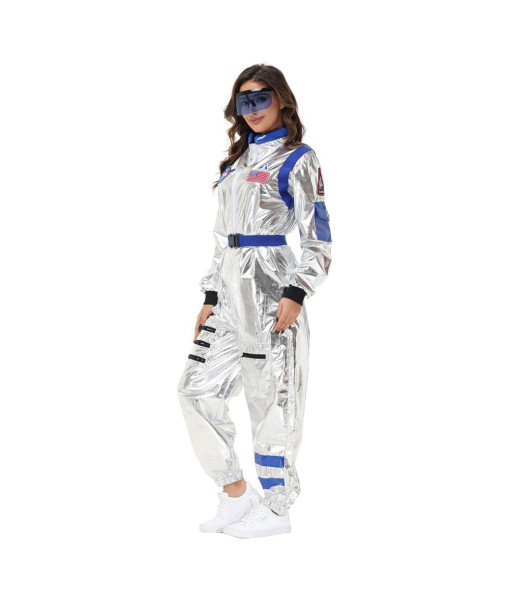 Women Wihte Color Strip  Astronaut Jumpsuit Halloween Performance Stage Cosplay Costume