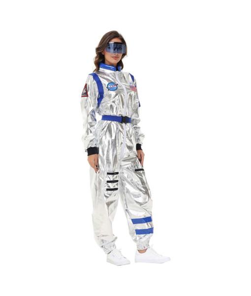 Women Wihte Color Strip  Astronaut Jumpsuit Halloween Performance Stage Cosplay Costume