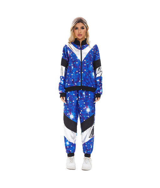 Adult Blue 80s Retro Hip Hop Disco Tracksuit Halloween Cosplay Costume