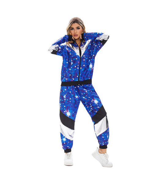 Adult Blue 80s Retro Hip Hop Disco Tracksuit Halloween Cosplay Costume