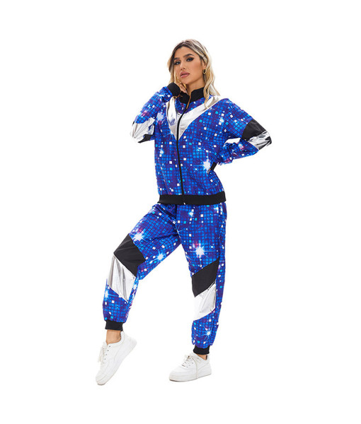 Adult Blue 80s Retro Hip Hop Disco Tracksuit Halloween Cosplay Costume