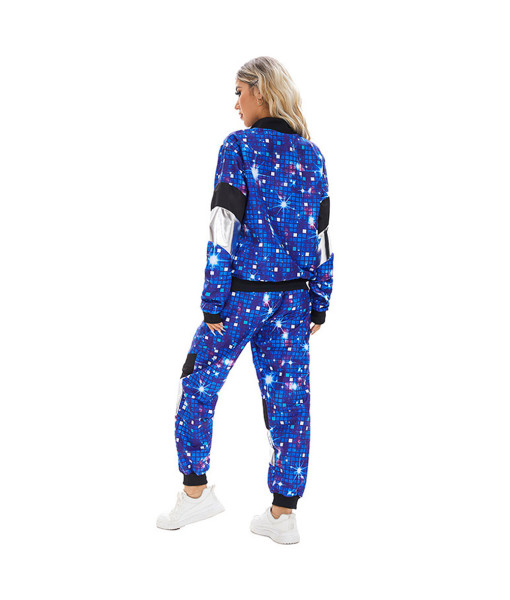 Adult Blue 80s Retro Hip Hop Disco Tracksuit Halloween Cosplay Costume