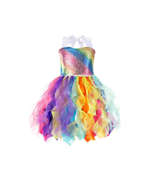 Clown Girl Rainbow Spiral Wicker Tutu Skirt Kids Halloween Costume