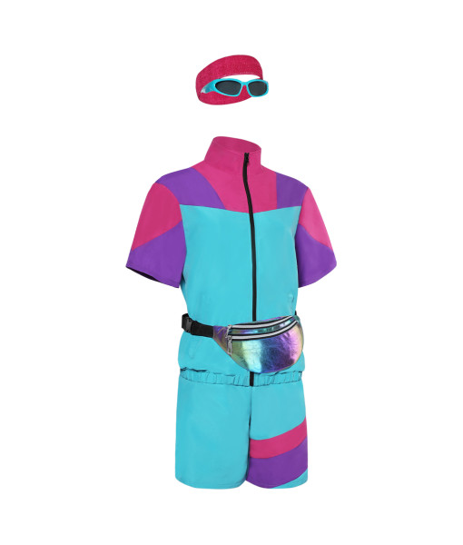 1980s Hip Hop Retro Purple Blue Colorblock Short-Sleeved Suit Halloween Costume