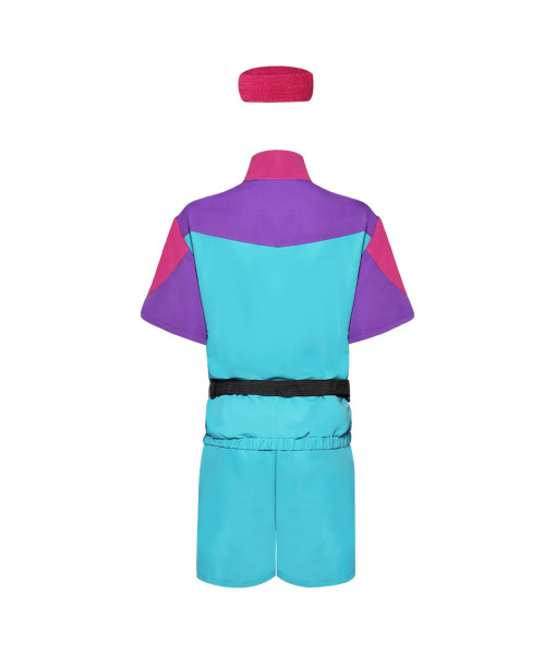1980s Hip Hop Retro Purple Blue Colorblock Short-Sleeved Suit Halloween Costume
