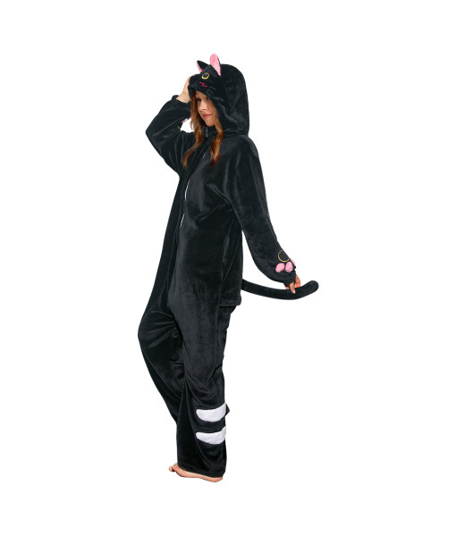 Adult Animal Series Onesie Black Cat Pajamas Halloween Cosplay Costume