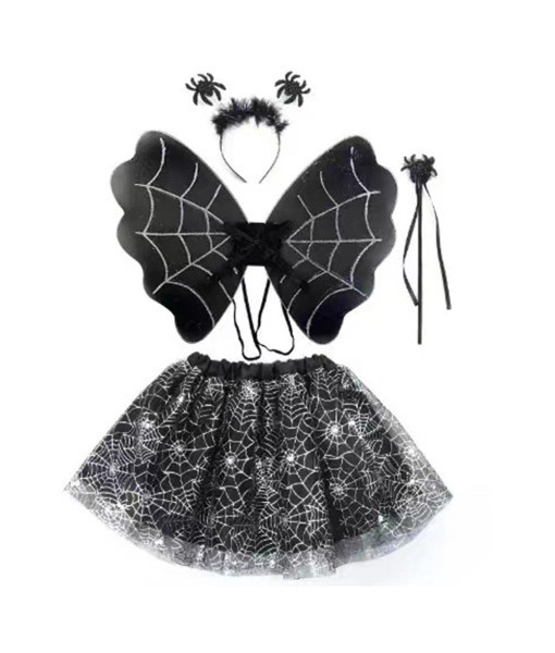 Kids Children Dark Fairy Web Pattern Skirt 4Pcs Halloween Cosplay Costume