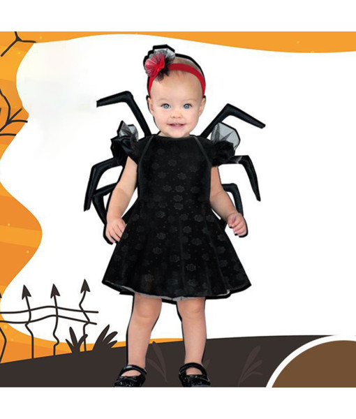 Kids Children Spider Black Dress Halloween Performance Stage Cosplay Costume