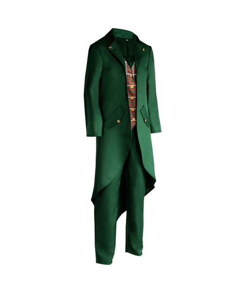 Men Steam Punk Dark Green Formal Tuxedo Magician Halloween Cosplay Costume