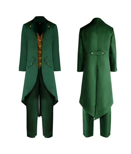 Men Steam Punk Dark Green Formal Tuxedo Magician Halloween Cosplay Costume