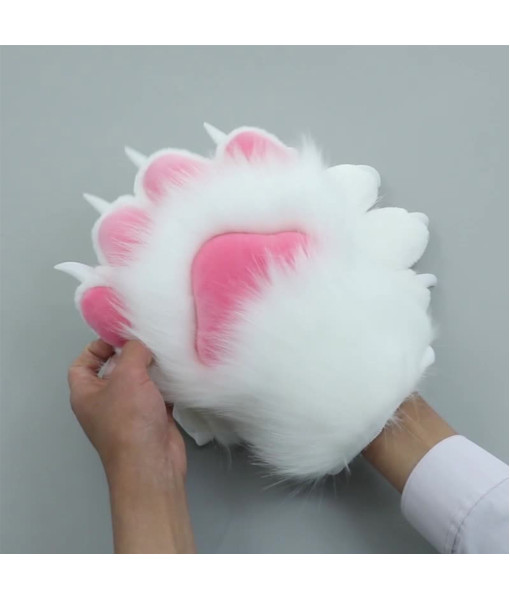 Adult Animal Furry White Plush Nails Claws Gloves Halloween Cosplay Costume Accessories