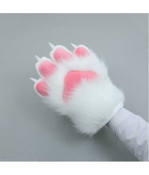 Adult Animal Furry White Plush Nails Claws Gloves Halloween Cosplay Costume Accessories