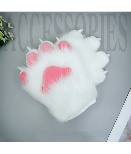 Adult Animal Furry White Plush Nails Claws Gloves Halloween Cosplay Costume Accessories