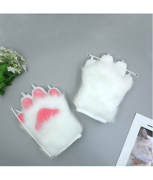 Adult Animal Furry White Plush Nails Claws Gloves Halloween Cosplay Costume Accessories