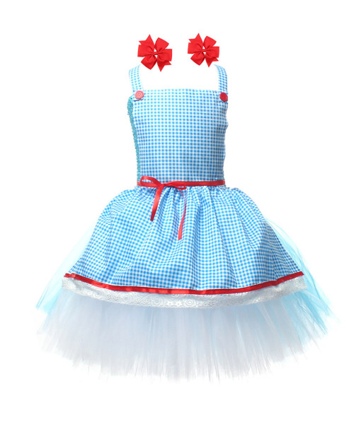 Kids Children Girl Blue Tutu Skirt Dorothy Halloween Cosplay Costume