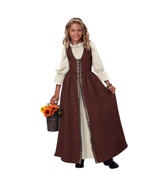 Kids Children Girl Renaissance Long Dress Maid Halloween Cosplay Costume