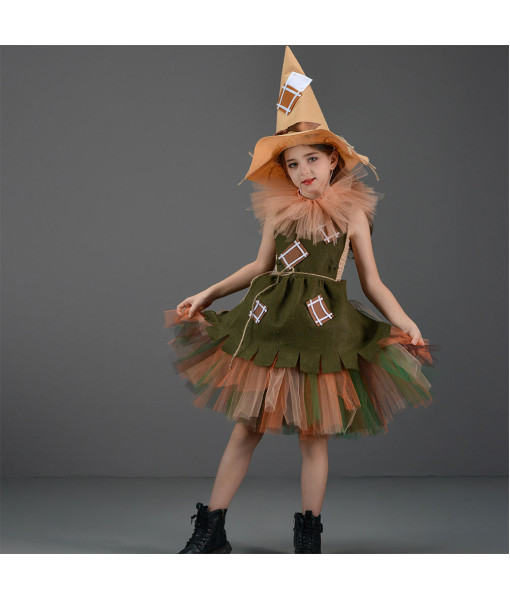 Kids Children Girl Scarecrow Tutu Skirt Halloween Cosplay Costume