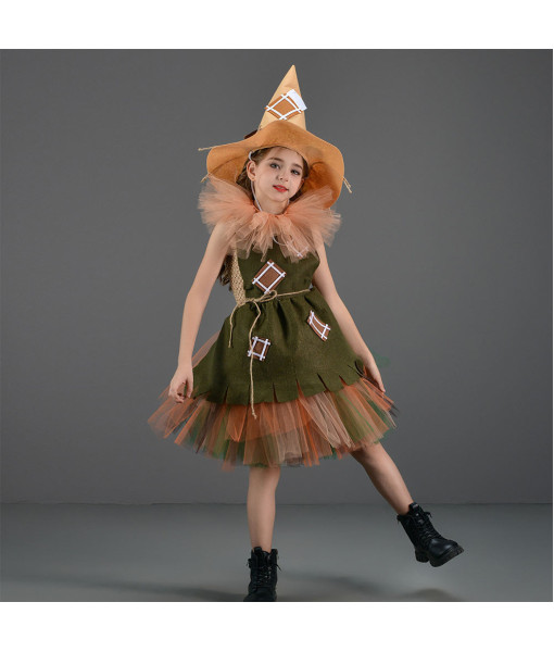 Kids Children Girl Scarecrow Tutu Skirt Halloween Cosplay Costume