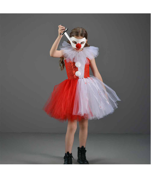 Kids Children Killer Clown Horror Movie Tutu Skirt Halloween Cosplay Costume